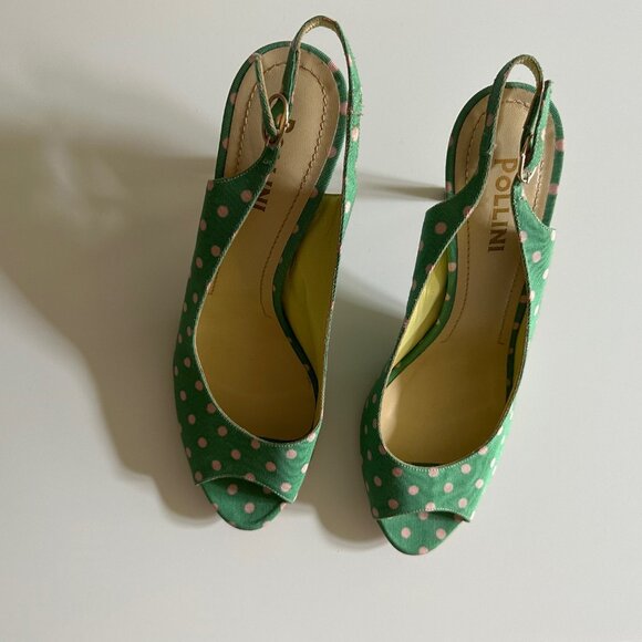 POLLINI polka dot open toe, kitten heels 4\